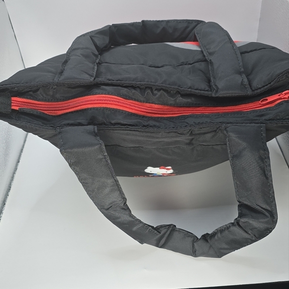 Hello Kitty 45th Anniversary Puffer Black and Red Tote Bag With Zipper - Picture 6 of 8